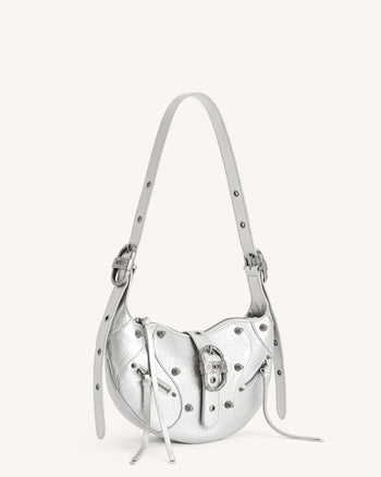Sac à bandoulière Tessa avec plis métalliques - Argent