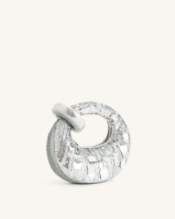 Sac à main mini à poignée Abacus en sequins métalliques - Argent