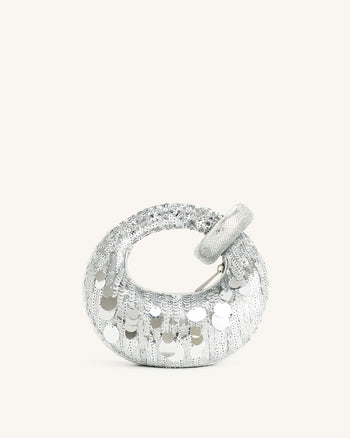 Sac à main mini à poignée Abacus en sequins métalliques - Argent