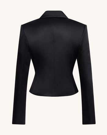 Blazer court en satin à taille sculptée – Noir