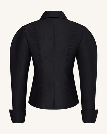 Blazer à manches gigot avec patte de boutonnage festonnée - Noir