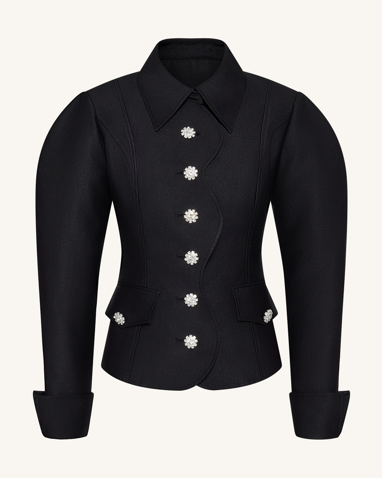 Blazer à manches gigot avec patte de boutonnage festonnée - Noir