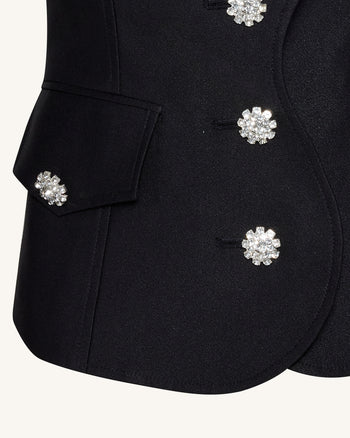 Blazer à manches gigot avec patte de boutonnage festonnée - Noir