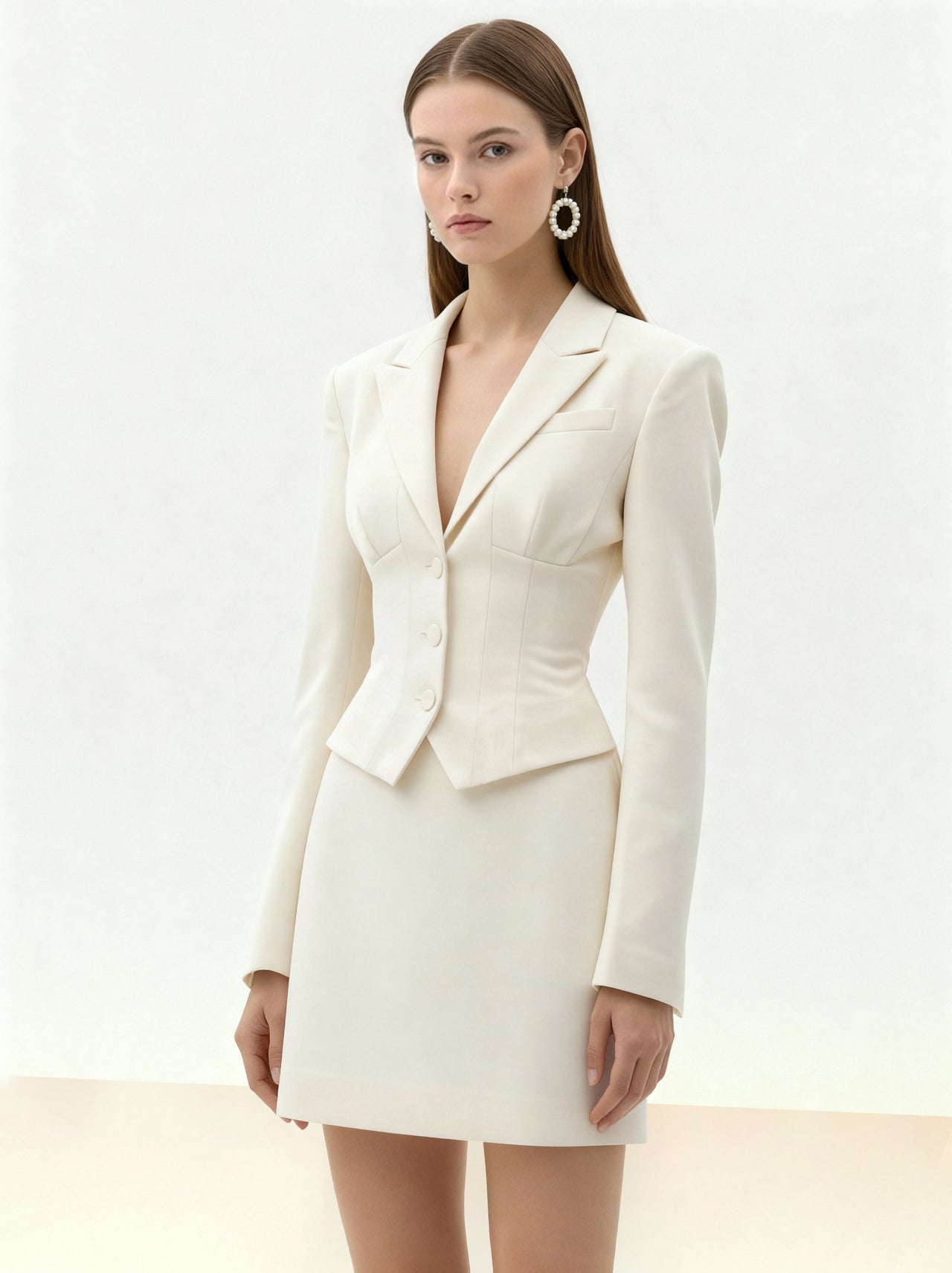 Blazer court à taille sculptée - Blanc