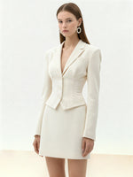 Blazer court à taille sculptée - Blanc