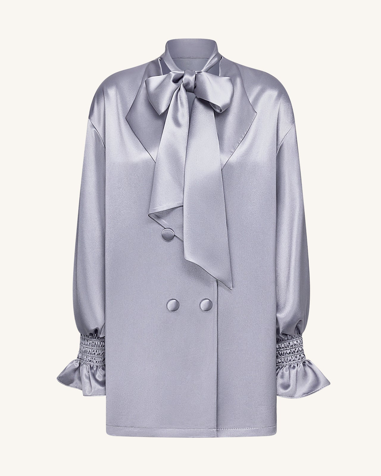 Blazer long à manches ballon et lien à nouer – Argenté