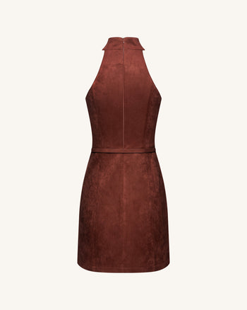 Robe mini à col halter zippée sur le devant en suédine – Bordeaux