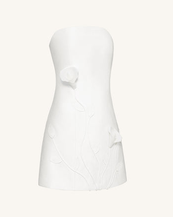 Mini-robe sans bretelles à motifs floraux vigne 3D – Blanc