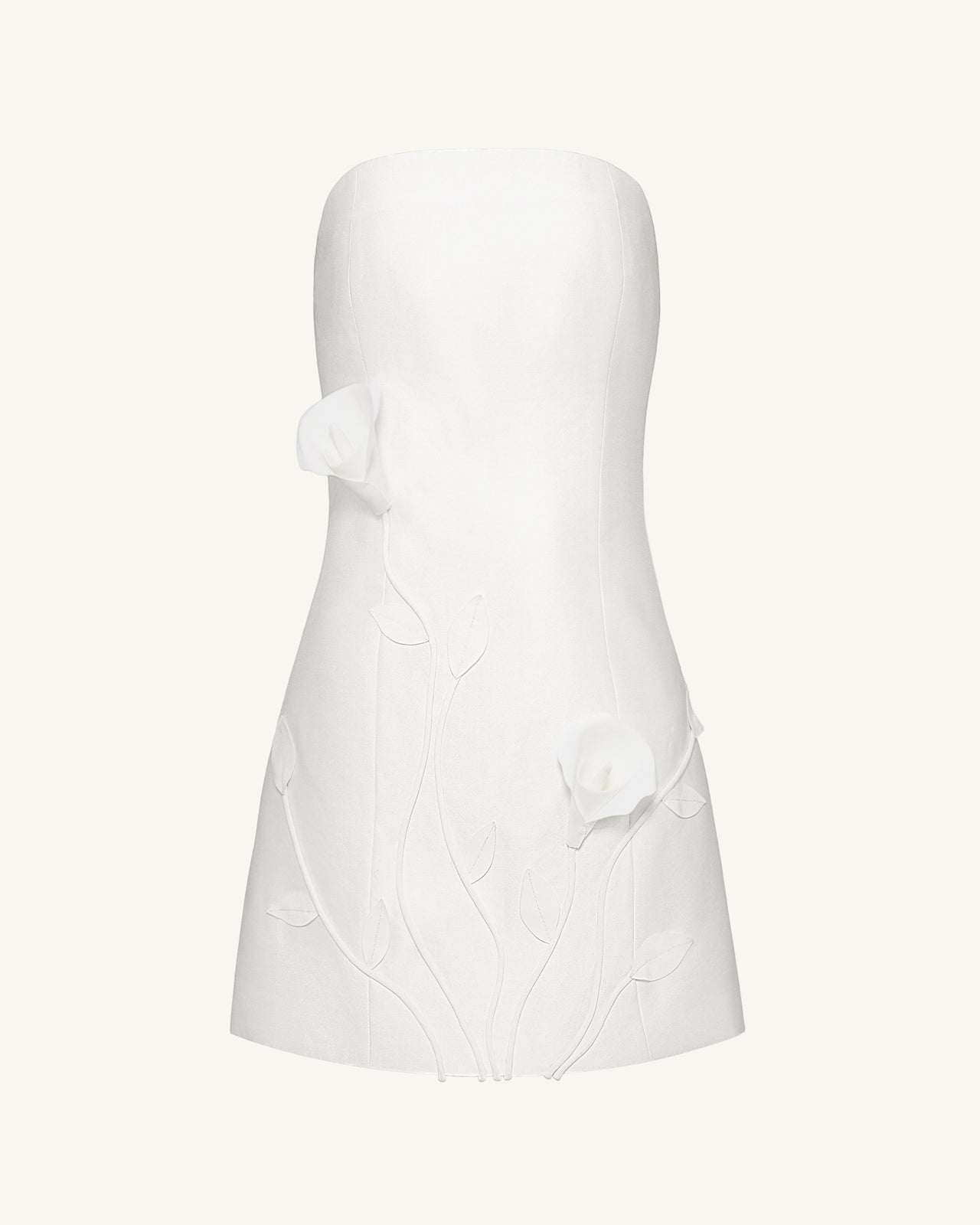 Mini-robe sans bretelles à motifs floraux vigne 3D – Blanc