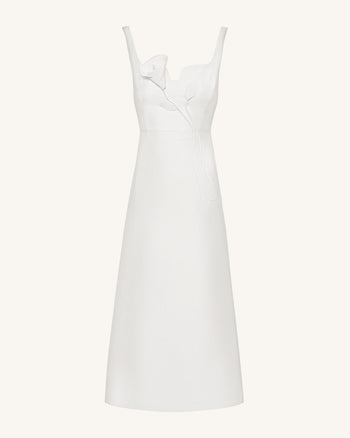 Robe de soirée asymétrique décolleté cœur avec appliqués vigne 3D – Blanc