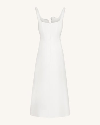 Robe de soirée asymétrique décolleté cœur avec appliqués vigne 3D – Blanc