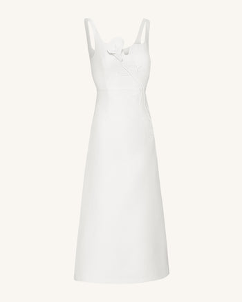 Robe de soirée asymétrique décolleté cœur avec appliqués vigne 3D – Blanc