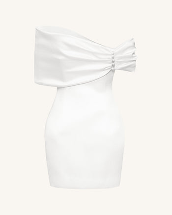Mini-robe asymétrique en satin avec nœud - Blanc