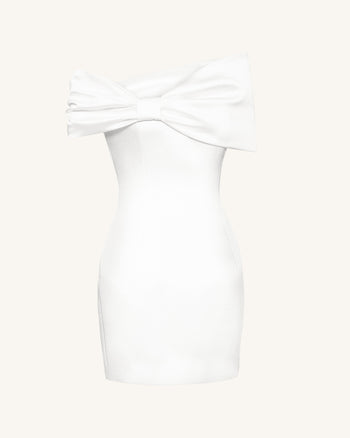 Mini-robe asymétrique en satin avec nœud - Blanc