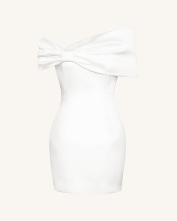 Mini-robe asymétrique en satin avec nœud - Blanc
