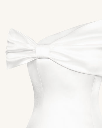 Mini-robe asymétrique en satin avec nœud - Blanc