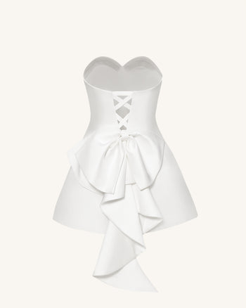 Mini-robe bustier en satin avec nœud dans le dos - Blanc