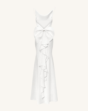 Satin Robe longue à col bénitier et nœud au dos - Blanc