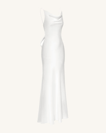 Satin Robe longue à col bénitier et nœud au dos - Blanc
