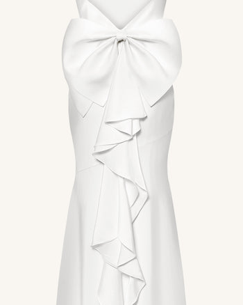 Satin Robe longue à col bénitier et nœud au dos - Blanc