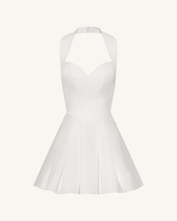Mini-robe bustier plissée à col halter - Blanc
