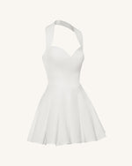 Mini-robe bustier plissée à col halter - Blanc
