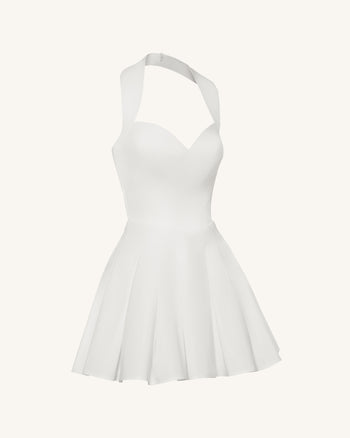 Mini-robe bustier plissée à col halter - Blanc