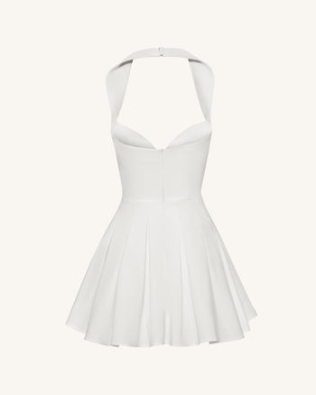 Mini-robe bustier plissée à col halter - Blanc