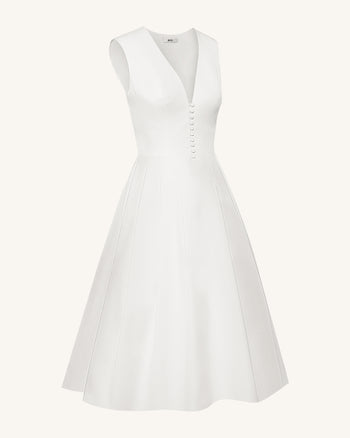 Robe midi plissée à décolleté en V devant - Blanc