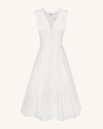 Robe midi plissée à décolleté en V devant - Blanc