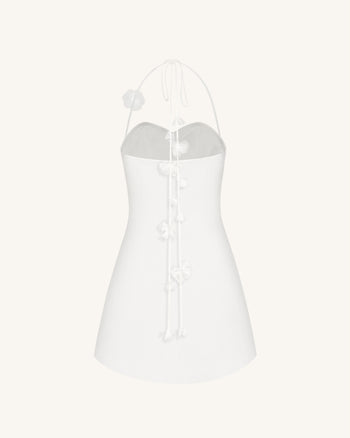 Mini-robe florale froncée à col halter - Blanc