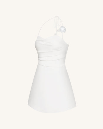 Mini-robe florale froncée à col halter - Blanc
