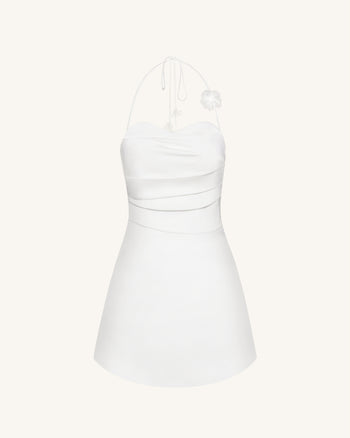 Mini-robe florale froncée à col halter - Blanc