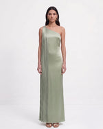 Robe longue asymétrique à franges - Vert sauge