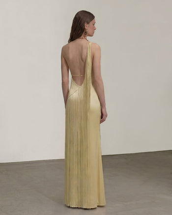 Robe longue asymétrique à franges - Champagne