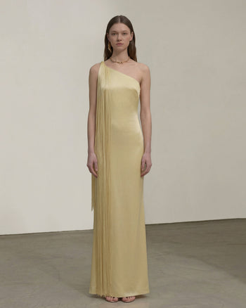 Robe longue asymétrique à franges - Champagne