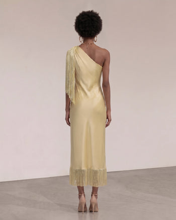 Robe midi asymétrique à franges - Champagne