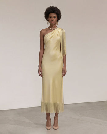 Robe midi asymétrique à franges - Champagne