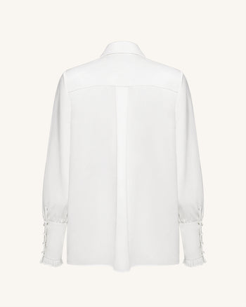 Blouse à manches ballon et lien à nouer – Blanc