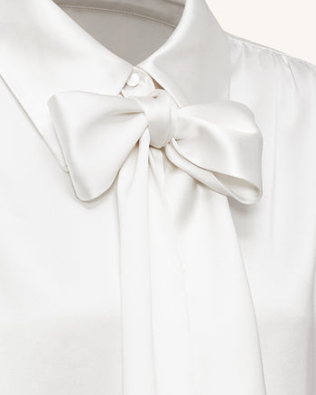 Blouse à manches ballon et lien à nouer – Blanc