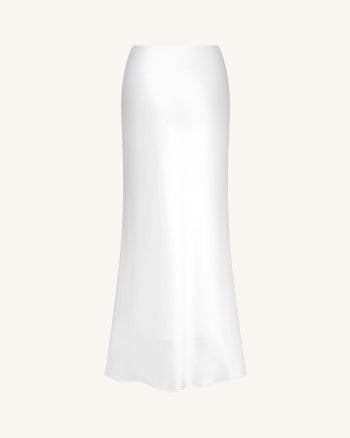 Jupe longue sirène en satin fluide – Blanc