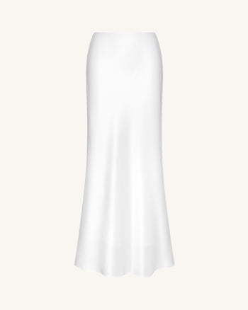 Jupe longue sirène en satin fluide – Blanc