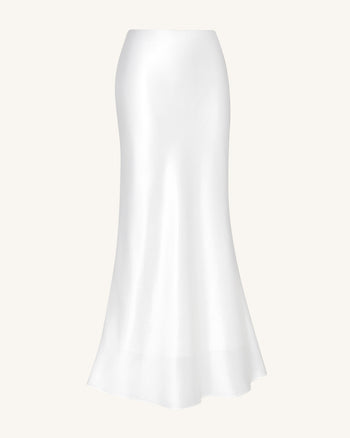 Jupe longue sirène en satin fluide – Blanc