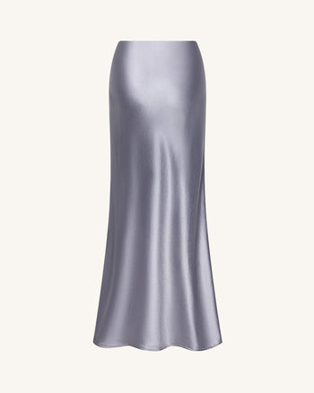 Jupe longue sirène en satin fluide – Argenté
