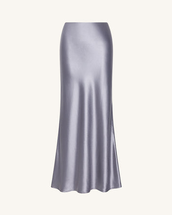 Jupe longue sirène en satin fluide – Argenté