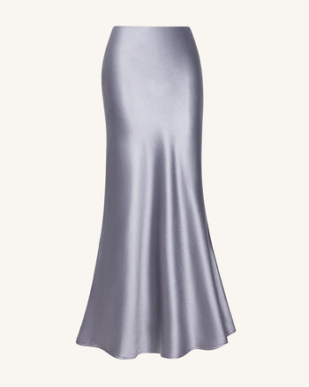 Jupe longue sirène en satin fluide – Argenté