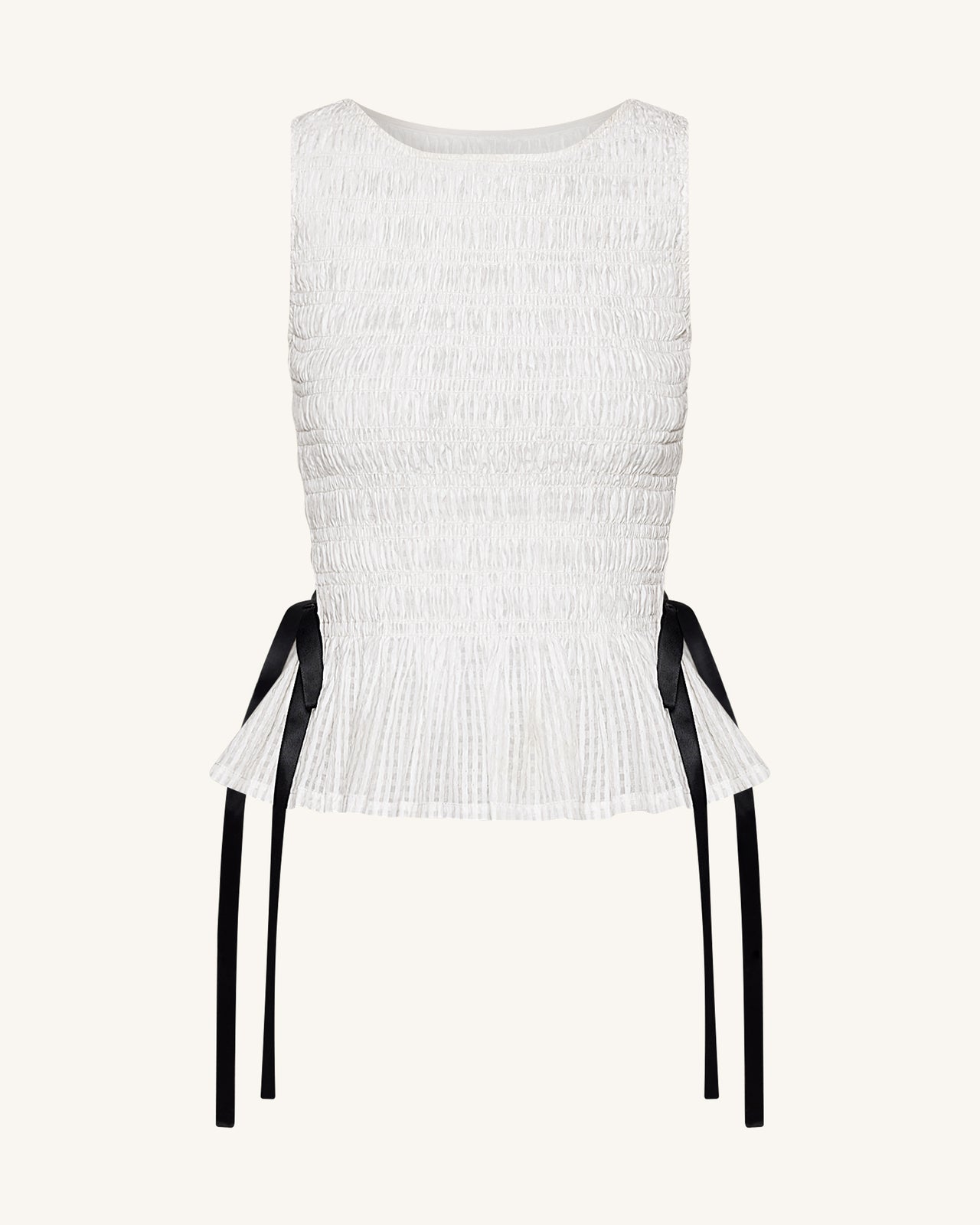 Haut smocké sans manches à basque - Blanc