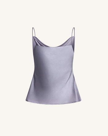 Caraco à col bénitier en satin fluide – Argenté