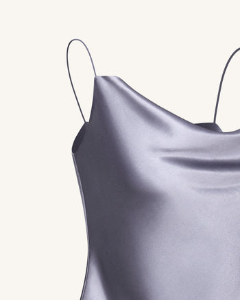 Caraco à col bénitier en satin fluide – Argenté