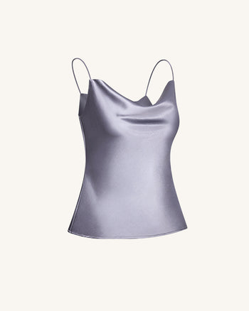 Caraco à col bénitier en satin fluide – Argenté